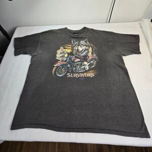 VTG Harley Davidson Survivors Wolf Motorcycle Graphic T Shirt Single Stitch 1989
